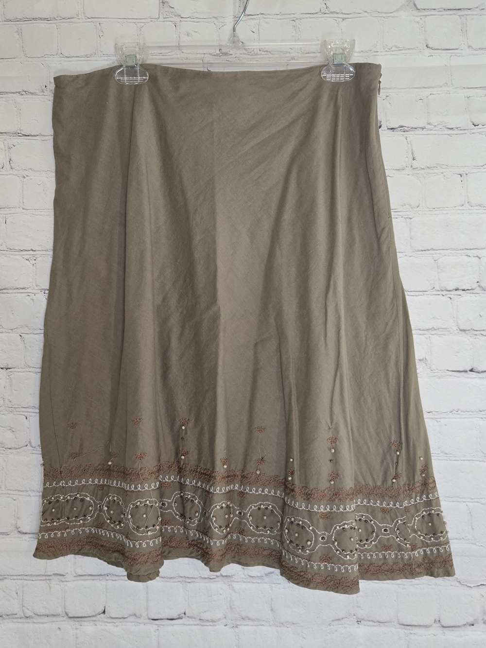 vtg Y2k beaded embroidered trim cotton midi skirt Granola Girl boho cottagecore